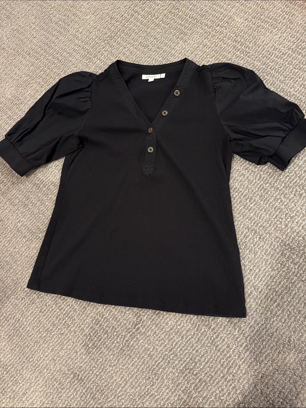 Women’s Chicos Black Puff-Sleeve Henley Top